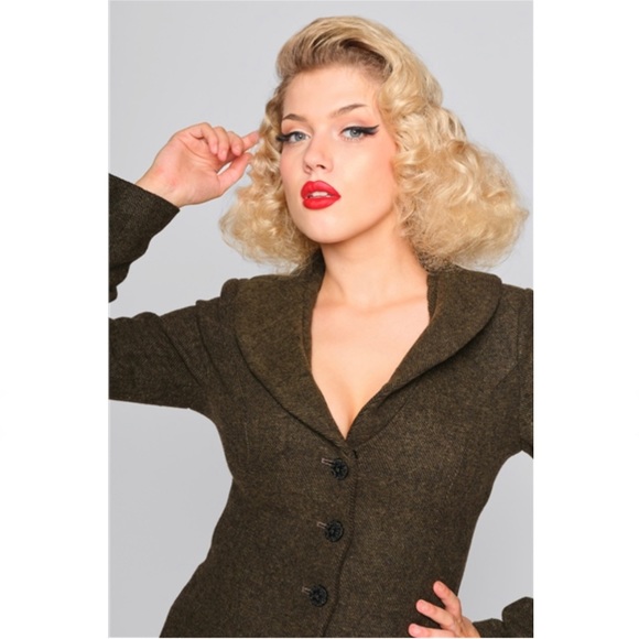 Collectif Olive Green Molly Riding Jacket XL - Picture 3 of 8
